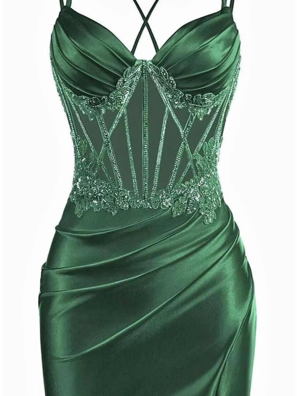 Satin Sequin Corset Mini Dress Green